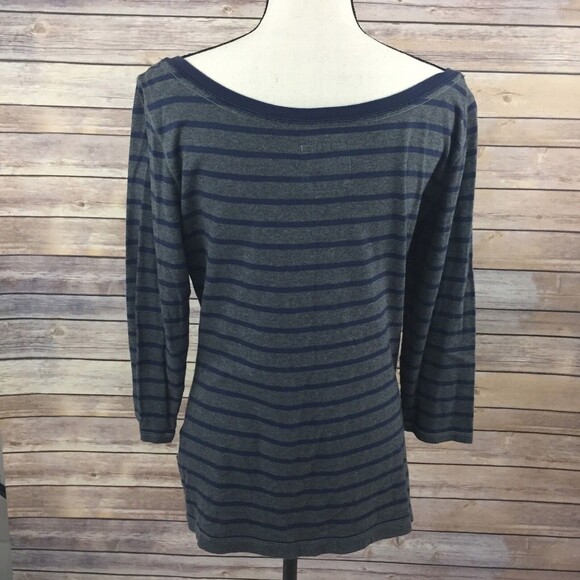 Hollister Knit Top Women Large 3/4 Sleeve Blue & Gray Stripe Cotton - Picture 5 of 8